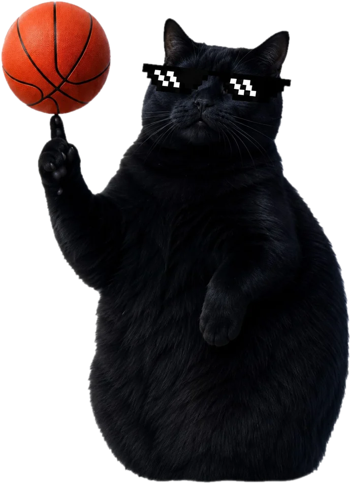 Ballin wearing pixel sunglasses, spinning a basketball on one claw